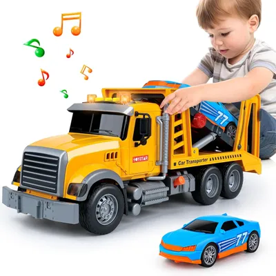 Obrázok produktu pre Multifunkčný ťahač so svetlami a zvukmi - interaktívna hračka s prívesom pre deti 3+