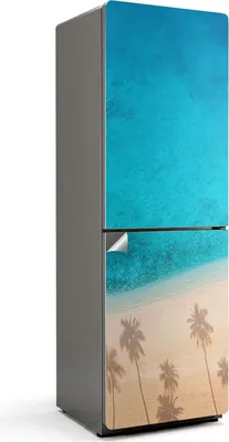 Produktbild von Strand mit Palmenschatten – Kühlschrank Aufkleber – Klebefolie Kühlschrank – Kühlschrank Dekor – Kühlschrankfolie selbstklebend – Küchen Dekoration – 60x180 cm