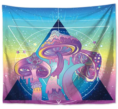 Produktbild von Wandbehang Psychedelic Pilze Trigon 150x125 cm Polyester Wandtuch Wandteppich Hippie Tapisserie