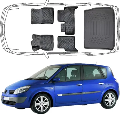 Produktbild von 3D Auto Fußmatten & Kofferraumwanne Set Kompatibel mit Renault Scenic II 2003-2009