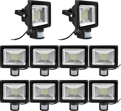 Produktbild von 10pcs 30W LED Fluter SMD Strahler mit PIR Bewegungsmelder,Greenmigo 120° Fluter IP65 Wasserdicht Aluminiumkörper Schwarz Warmweiß