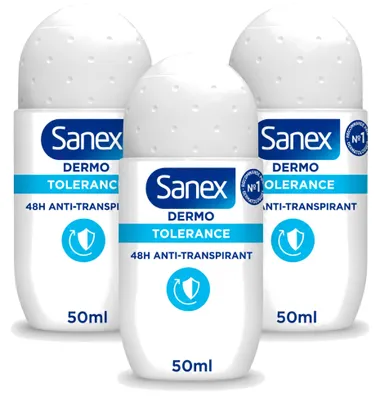 Imagen del producto de 3 unidades de Sanex Dermo Tolerance, desodorante roll-on de 50 ml - Paquete económico - 3 unidades