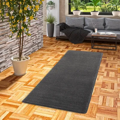 Produktbild von Hochflor Luxus Velours Teppich Läufer Touch Anthrazit Meliert, Größe:80x400 cm