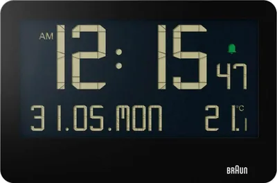 A digital clock displaying the time, date, and temperature.