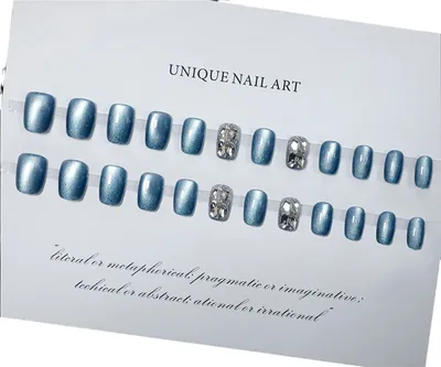Produktbild von INF Blaue Katzenaugen-Kurz-Nagel-Patches mit Strasssteinen - 24 Stück