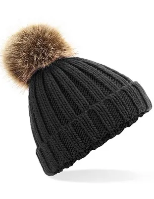 Produktbild von Beechfield Junior Faux Fur Pom Pom Chunky Beanie