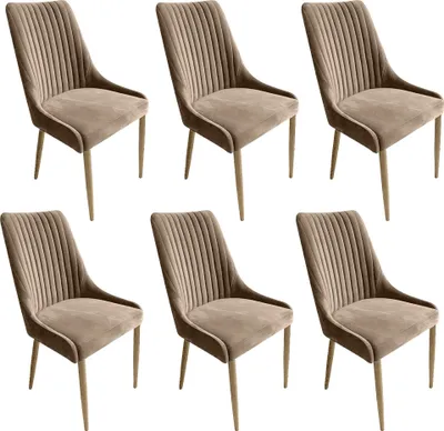 Produktbild von Meble Ares 6er Set Esszimmerstühle MASSIMO - ‎48 x 52 x 100 cm Esstisch Stühle - Stühle Esszimmer - Buchenholz, Samt ‎Latte - Holz