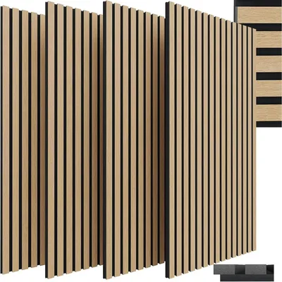 Produktbild von Akustik Holzlamellen Wandpaneele - 3D Wandverkleidung - 120 x 60 cm Set mit 4 Paneelen - Schallabsorbierend und schalldämmend - Dekorpaneel - Classic Oak