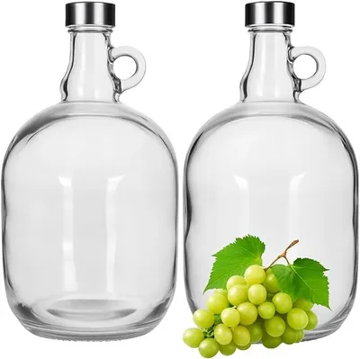 Produktbild von 2x 3L Glas Weinballon mit rundem Griff Flasche Glasballon Weinflasche Likörflasche Essig-Öl Schnapsflasche Wasserflasche für Hausbrennerei Honiglikör