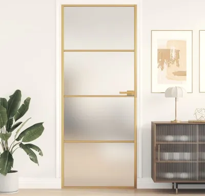 Produktbild von Drzwi wewnętrzne Slim Golden 83x201,5 cm ze szkła hartowanego i aluminium