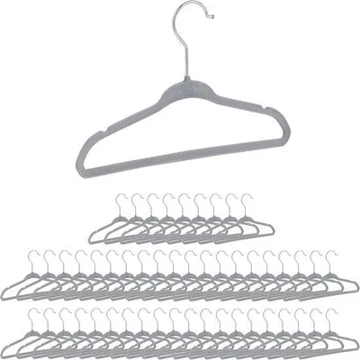 Produktbild von Famanu Kinderkleiderbügel aus Samt - Antirutsch - Hosenstange & Einkerbungen - Grau