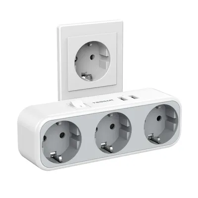 Imagen del producto de TESSAN Ladrón 5 en 1 con Interruptor, 3 Tomas y 2 Puertos USB