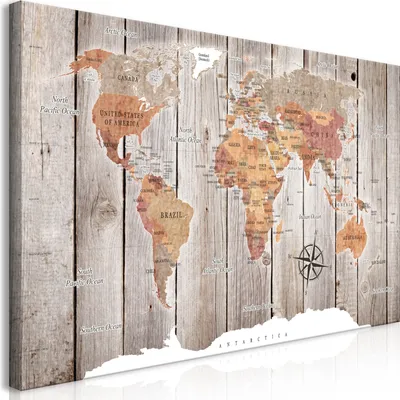 Produktbild von Wandbild Mega XXXL Weltkarte 250x125 cm Einteiliger XXL-Format Kunstdruck zur Selbstmontage Leinwandbilder moderne Bilder DIY Wanddekoration Wohnung Deko Holz k-C-0050-ak-f