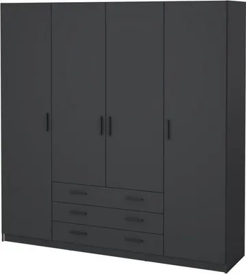 Image de Armoire VEGA, Gris Anthracite, 4 Portes, 3 Tiroirs, L 195,5 x P 49,6 x H 200,4 cm
