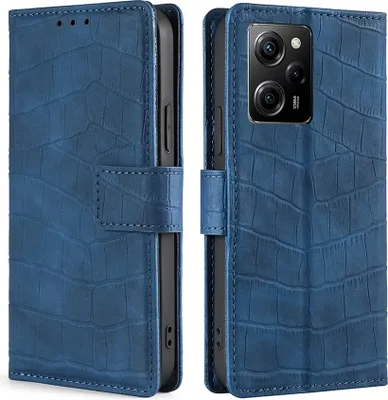 Produktbild von Mobigear Croco  POCO X5 Pro Hülle Klapphülle Geldbörse - Blau