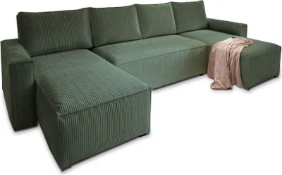 Produktbild von Masseno Ecksofa ASPRA mit Schlaffunktion U-Form, Sofa mit Bettkasten, Wohnzimmersofa, Couch, Soffa, Bettsofa, Couchgarnitur- Grün, POSO 14