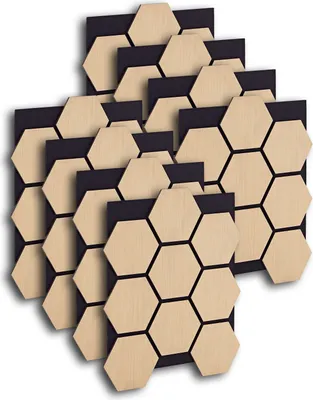 Obrázok produktu pre Homestyle4u Nástenné panely 62x76, sada 8 ks, akustické panely, drevené nástenné panely, prírodné šesťuholníkové panely, obývacia izba, stropné panely, obklady stien