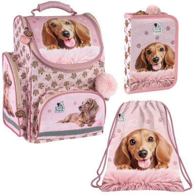 Produktbild von Schulset Hund 3-in-1 : Ergonomischer Rucksack, Federmäppchen mit Ausstattung und Schuhbeutel