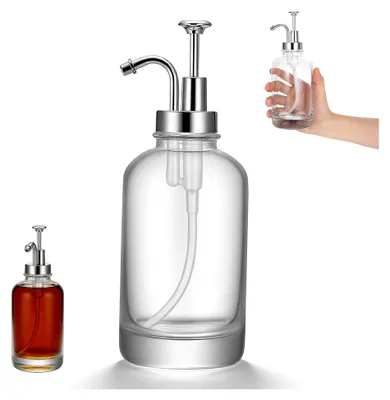 Produktbild von Transparente Sirupflasche mit praktischem Pumpdeckel aus Glas und Edelstahl für die Küche
