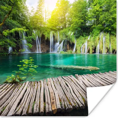 Produktbild von MuchoWow® Poster Brücke - Wasserfall - Natur 50x50 cm - Wohnzimmerdekoration