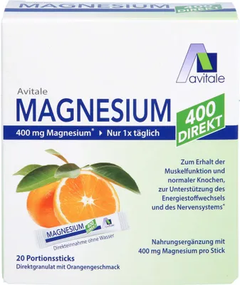 Image de Avitale Magnésium 400 Orange granulés directs, 20 sticks