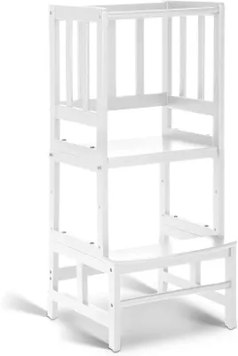 Image de Tour d'apprentissage Montessori ajustable en bambou naturel - Blanc - Pour les enfants à partir de 1 an