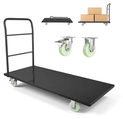 Immagine prodotto di Carrello a piattaforma - Carrello pieghevole per carichi pesanti - Capacità di carico 907 kg - Dimensioni 152,5 x 70 x 109 cm - Ruote piroettanti e maniglia - Per magazzini, officine, fabbriche, trasporto bagagli