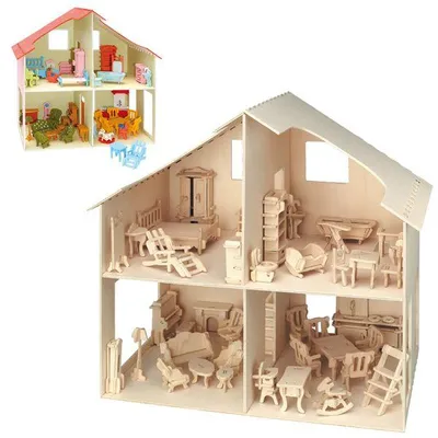 Zdjęcie produktu dla Pebaro Donau Elektronik _Domek dla lalek 3D, z meblami, wymiary: 30 x 30 x 30 cm