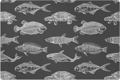 Produktbild von Küchenmatte 150x225 cm Vinylmatte Bodenmatte Dekoration - Schwarzer Fisch Meeresfrüchte