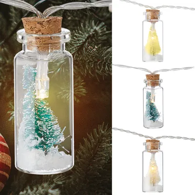 Produktbild von Lichterkette "Tanne" Baum im Glas grün gold weiß mit Korken L165cm LED warmweiß batteriebetrieben Weihnachtsbeleuchtung