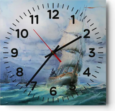 Produktbild von Wanduhr - Quadrat - Glasuhr - Meer Segelschiff - 40x40cm - Schleichendes Uhrwerk - Lautlos - zum Aufhängen bereit - Dekoration Modern - Wanddekoration aus Glas - C4AC40x40-3782
