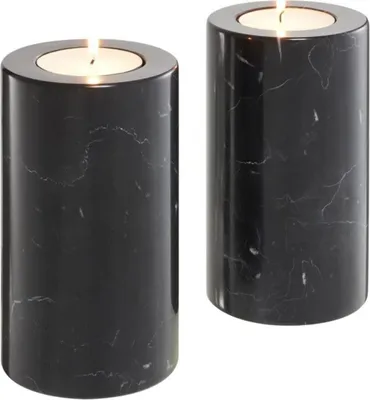 Produktbild von Casa Padrino Luxus Marmor Teelichthalter Set Schwarz Ø 10 x H. 18 cm - Hotel & Restaurant Deko Accessoires