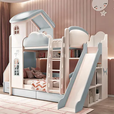 Produktbild von Hochbett Etagenbett mit Leiter, Matratzen und Schubladen – Kinderbett, Kinderzimmer Möbel, Stufen mit Stauraum+rutschen Blau 1500*1900mm