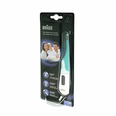 A Braun digital thermometer packaged for retail.