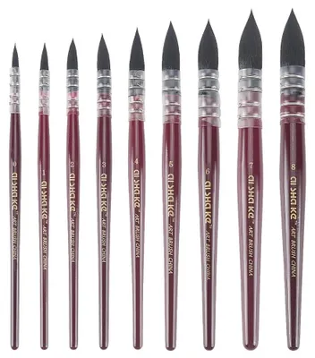 Image de Jeu de 9 pinceaux aquarelle en bois, idéal pour la peinture professionnelle