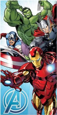 Produktbild von Marvel Avengers Badehandtuch mit 4 Action-Helden aus 100% Baumwolle