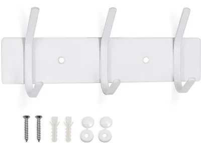 Immagine prodotto di Appendiabiti da parete in metallo, appendiabiti in acciaio inossidabile, ganci per guardaroba, appendiabiti da parete a 3 ganci, asta appendiabiti da parete, bianco, 3 ganci