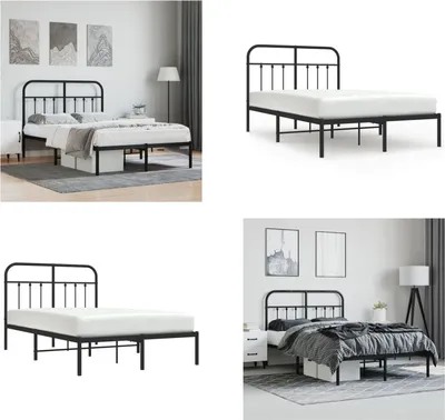 Produktbild von vidaXL Bettgestell mit Kopfteil Metall Schwarz 120x200 cm - Bettgestell - Bettgestelle - Bettrahmen - Bett
