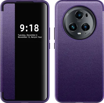 Image de Etui pour Honor Magic 5 Pro étui fin à rabat en cuirPolyuréthaneavec fenêtre d'affichage Violet