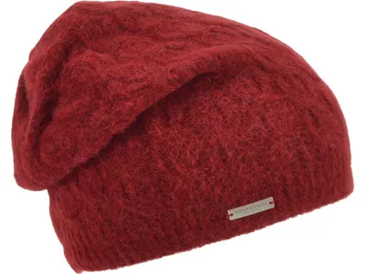Seeberger Alpakamix Headsock-Strickmütze in Zopfmuster in rot
