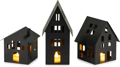 Produktbild von Set aus 3 LED-Laternen in Hausform LED-Teelichthalter Deko Schwarz, Set
