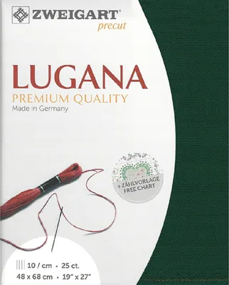 Zdjęcie produktu dla Tkanina do haftu LUGANA Zweigart Precut 25 ct. 3835 kolor 647 ciemnozielony, tkanina do haftu 48x68 cm