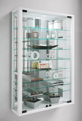 Produktbild von VCM Glasvitrine hängend | Vitrine Glas mit ESG-Sicherheitsglas | Maße ca. . H. 91 x B. 59 x T. 18 cm| Hängevitrine Glas | Modern und platzsparend | Vitrine Glas - Vitrosa Mini Spiegel