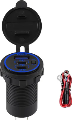 Produktbild von 12V Auto Dual USB C Steckdose 3.0 QC PD Einbau Buchse Wasserdicht KFZ Ladegerät