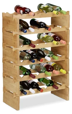 Imagen del producto de Estante para vinos apilable, hecho de bambú, con capacidad para 36 botellas, fabricado en madera natural
