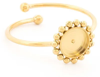 Produktbild von Vintageparts Ringrohling 304 Edelstahl goldfarben für 6 mm Cabochons mit Kugelkranz