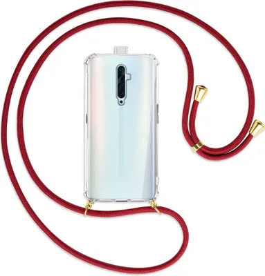 Produktbild von Handykette Backcover-Schutzhülle mit Band (Metall goldfarben) für Oppo Reno2 Z / Reno2 F - dunkelrot