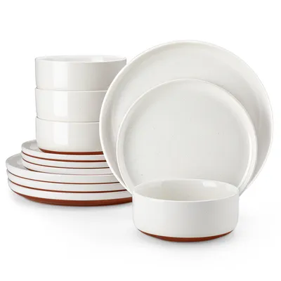 Image de Service de table en céramique stoneware, 12 pièces, set de vaisselle pour 4 personnes, assiettes plates, assiettes à dessert et bols