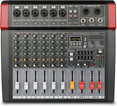 Immagine prodotto di Mixer per microfoni, 8 canali - Pannello di controllo - Mixer audio - Mixer per suono - Tavola di mixaggio - Maggiore chiarezza e controllo
