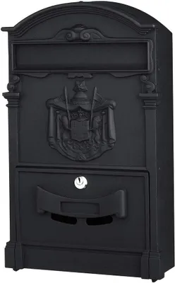 Image de Boîte aux lettres en aluminium moulé avec serrure, de couleur noire, au design vintage, dimensions : 41 x 25,5 x 8,5 cm